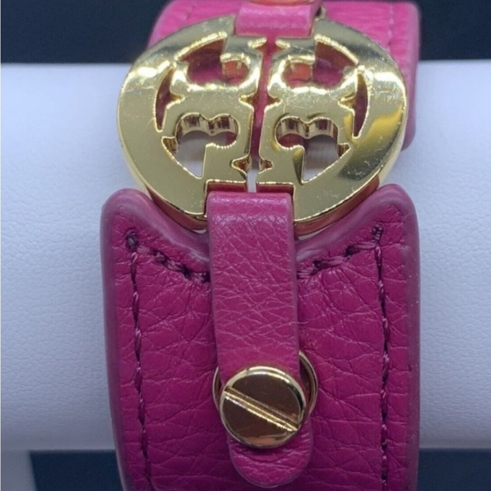 Tory Burch Pink Leather Bracelet with Gold Buckle